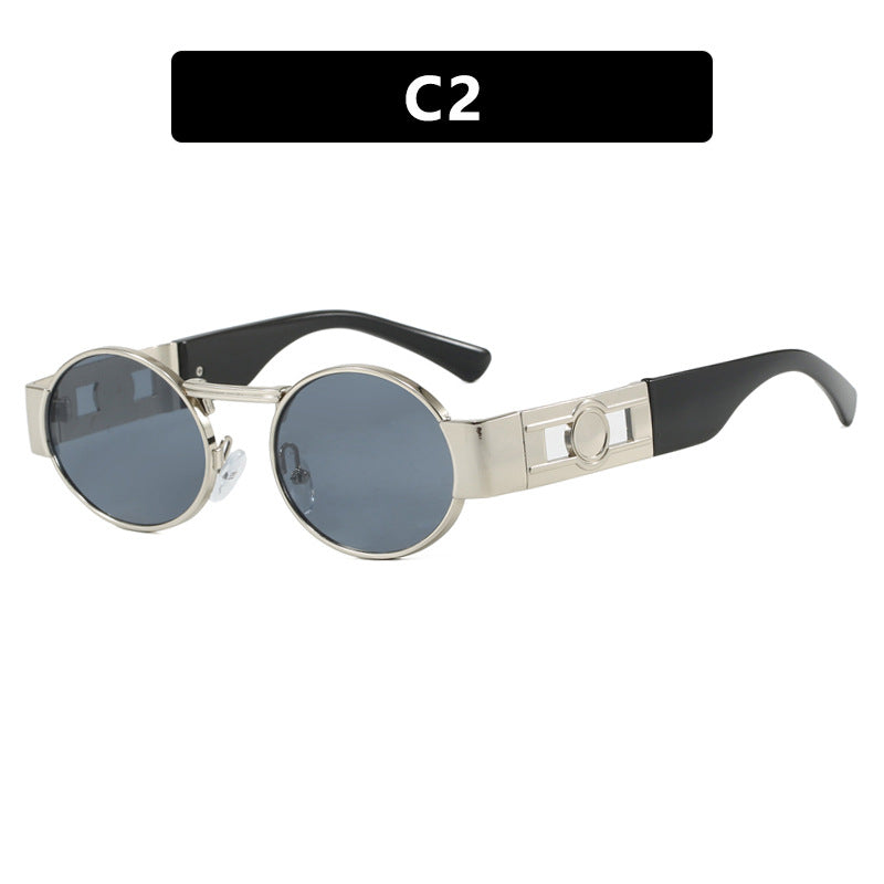 Dame rund solbrille med moderne metallramme og UV-beskyttelse Skanto
