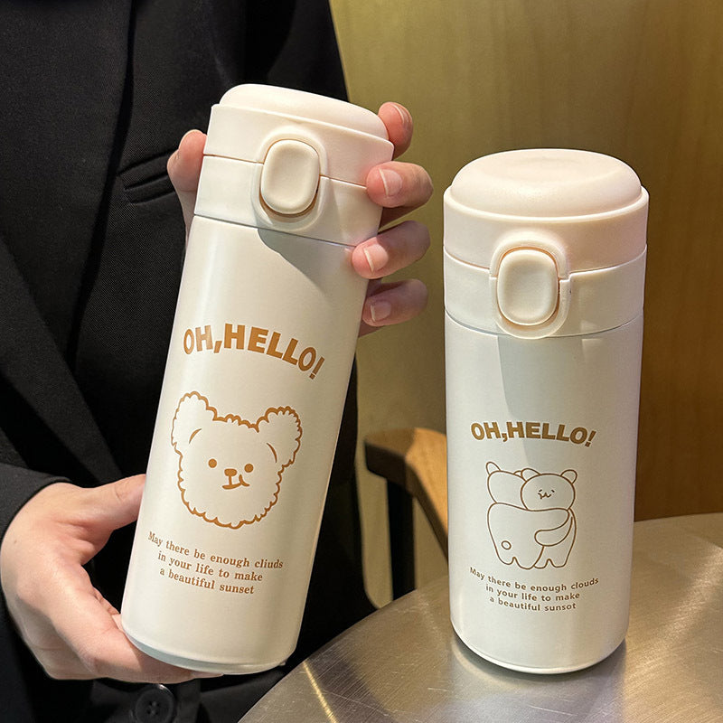 Damen isolierte Trinkflasche mit süßem Tierdesign und praktischem Klappdeckel Skanto