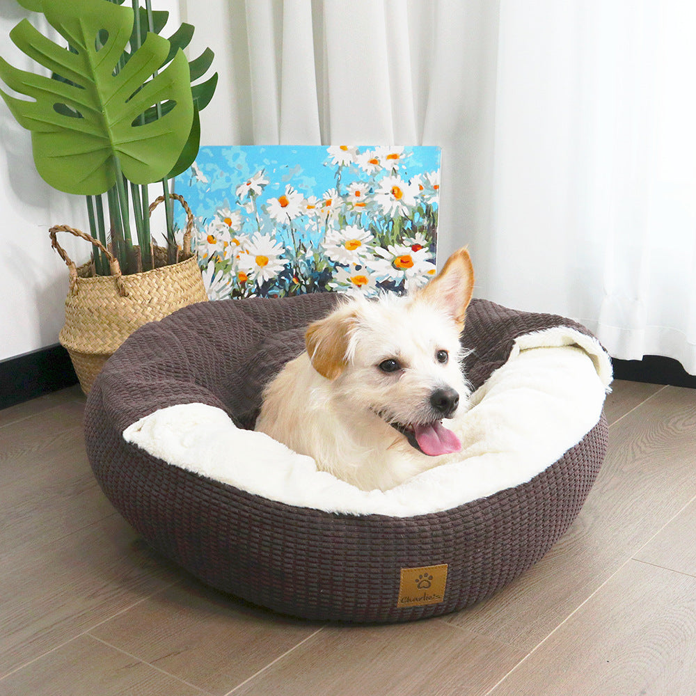 Plush rund hundeseng