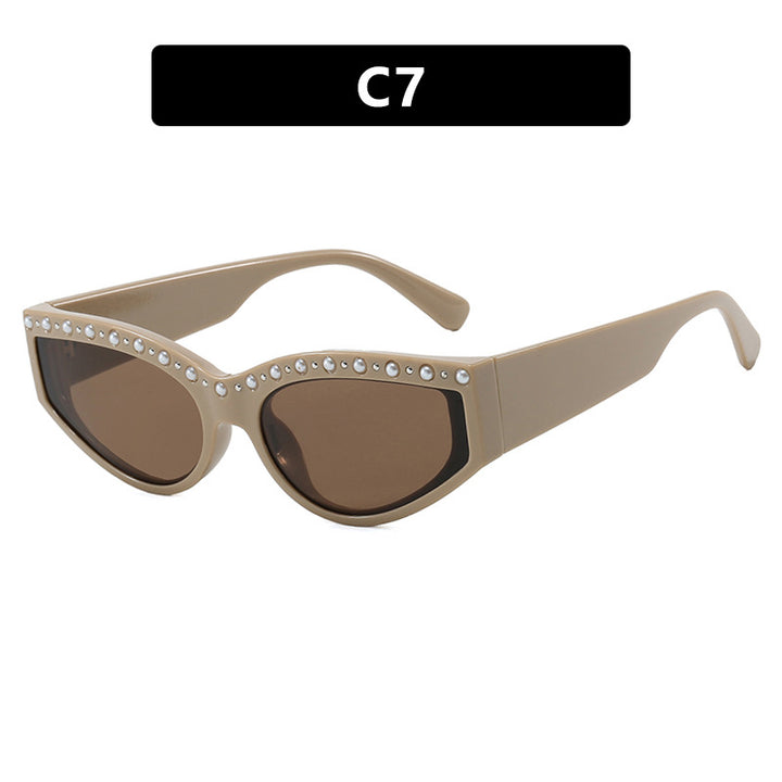 Dame Cat-Eye solbriller med glitrende rhinestones og dyremønster Skanto