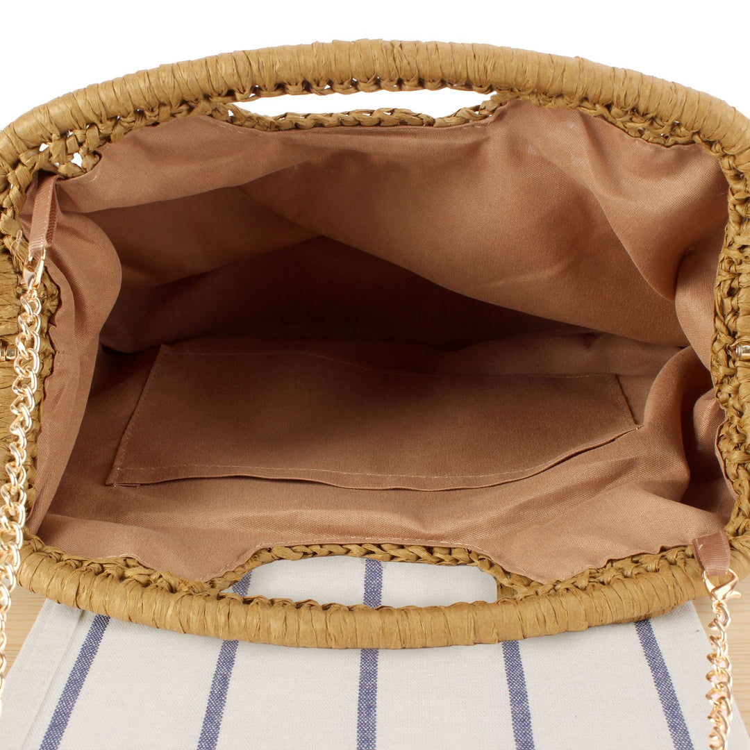 Beach shoulder bag made of natural weave with elegant chain decoration Skanto