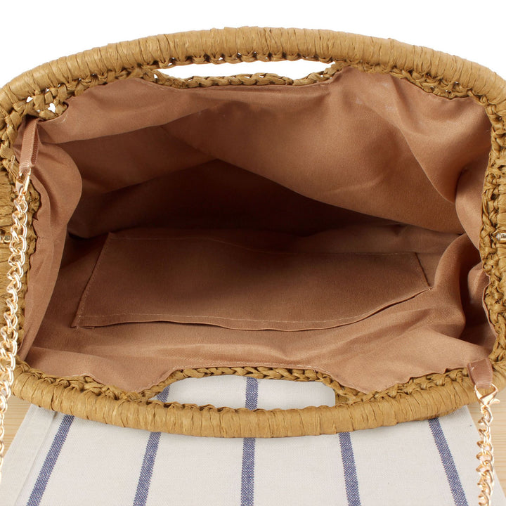 Beach shoulder bag made of natural weave with elegant chain decoration Skanto