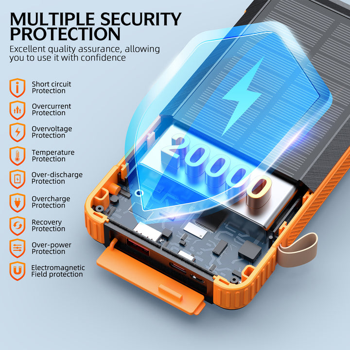 Solar Powerbank med multifunksjonelt LED-lys og integrert ladekabel Skanto