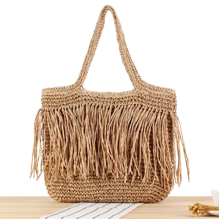Designer Straw Bag with Fringe Detail Skanto