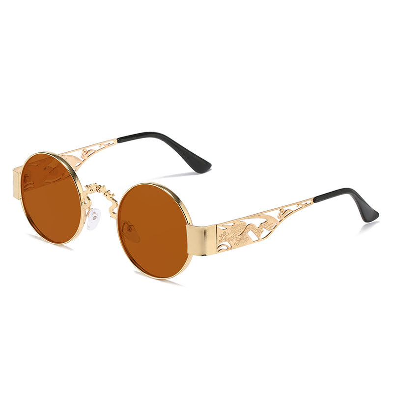 Dame kunstnerisk rundt solbrille med elegant filigranramme Skanto