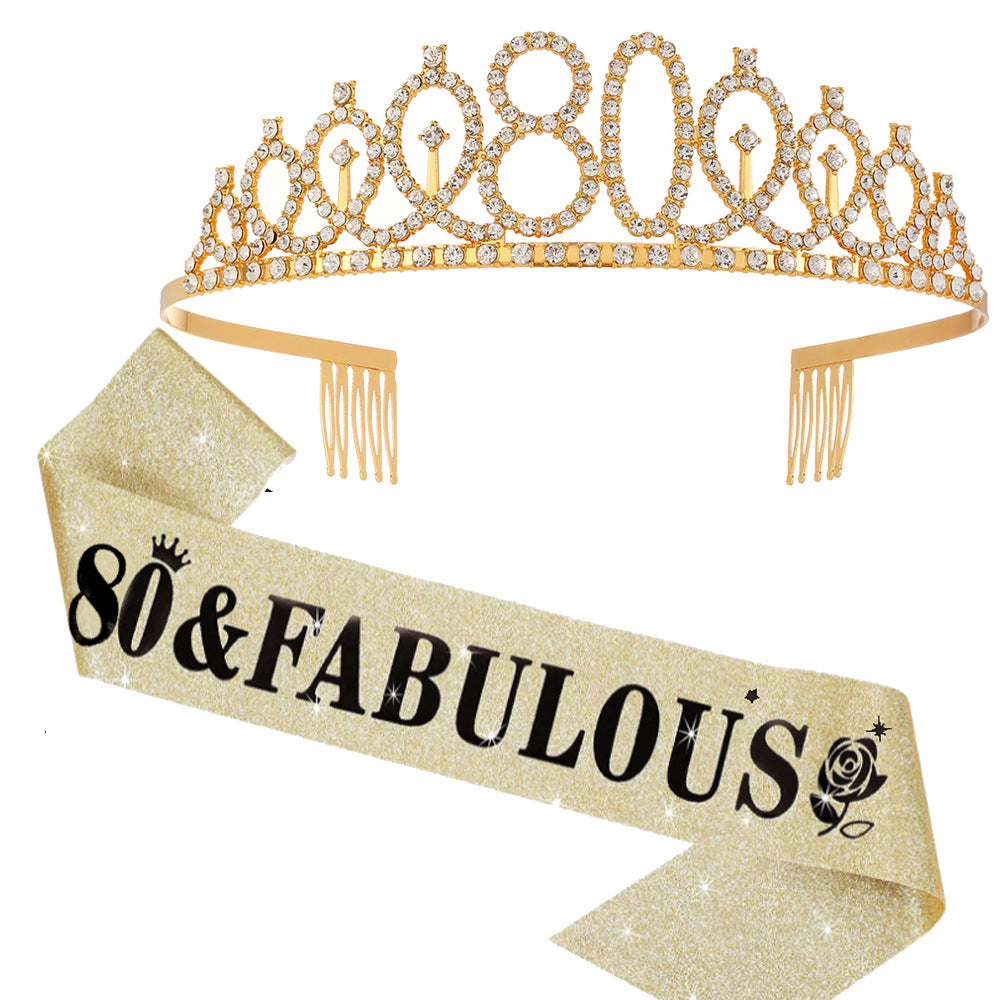Damer Glitrende bursdags tiara sett med sashes Skanto
