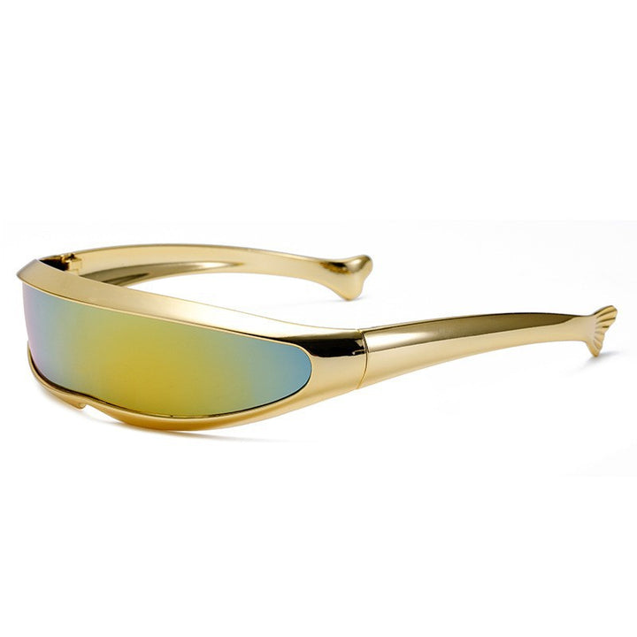 Dame Futuristisk Designer-solbrille med stilig gullramme Skanto