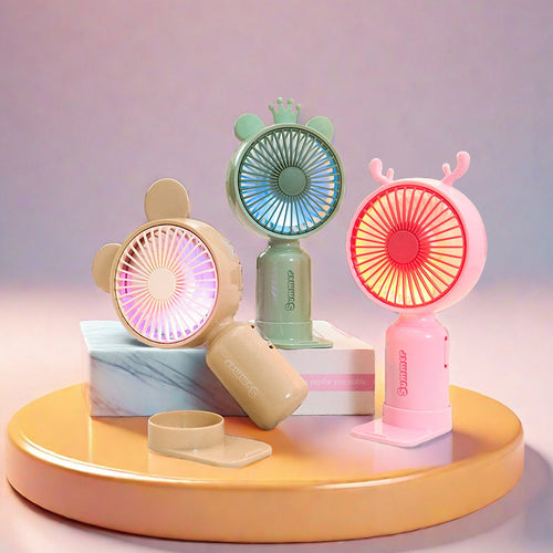 Dame nan bærbar USB Mini-vifte med LED nattlys, sammenleggbart stativ og søtt design Skanto
