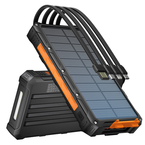 Solar-Powerbank med integrerte ladekabler og robust hus Skanto