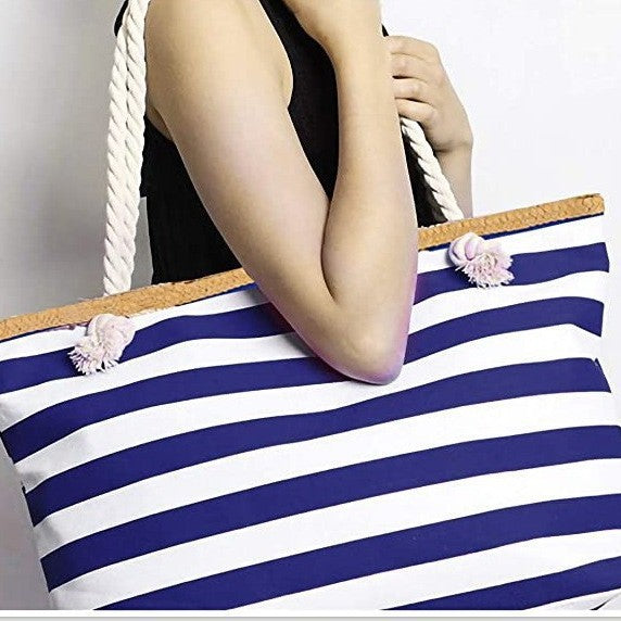 Strandveske med maritim stripe design Skanto
