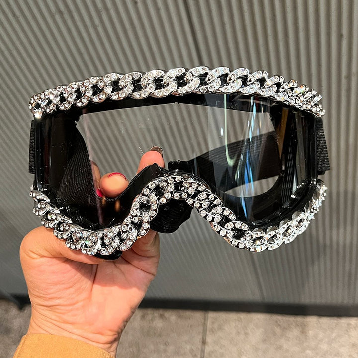 Dame moteriktig skibrille med strassdekorert ramme Skanto