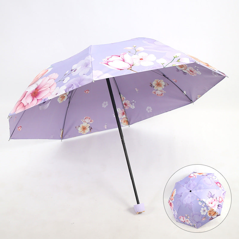Kvinnes elegant sammenleggbare paraply med blomsterdesign Skanto