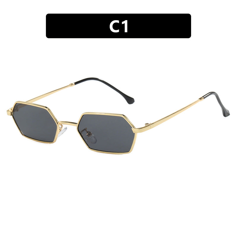Dame hexagonal solbrille med elegant metallramme og UV-beskyttelse Skanto