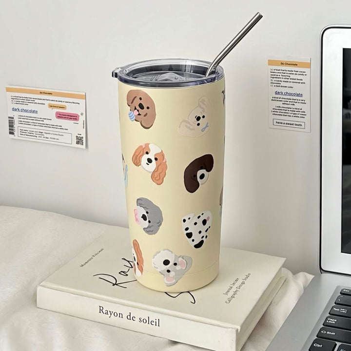 Damen Isoliertrinkbecher mit sicherem Silikondeckel und lustigem Hunde-Design Skanto