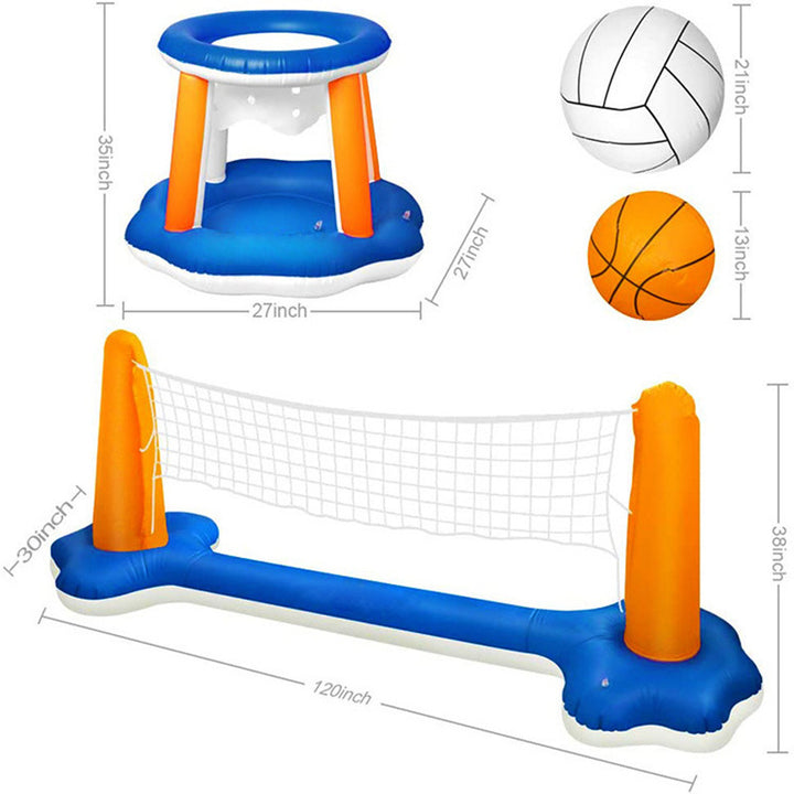 Unisex oppustbar vannleketøysett med volleyball- og basketballnett Skanto