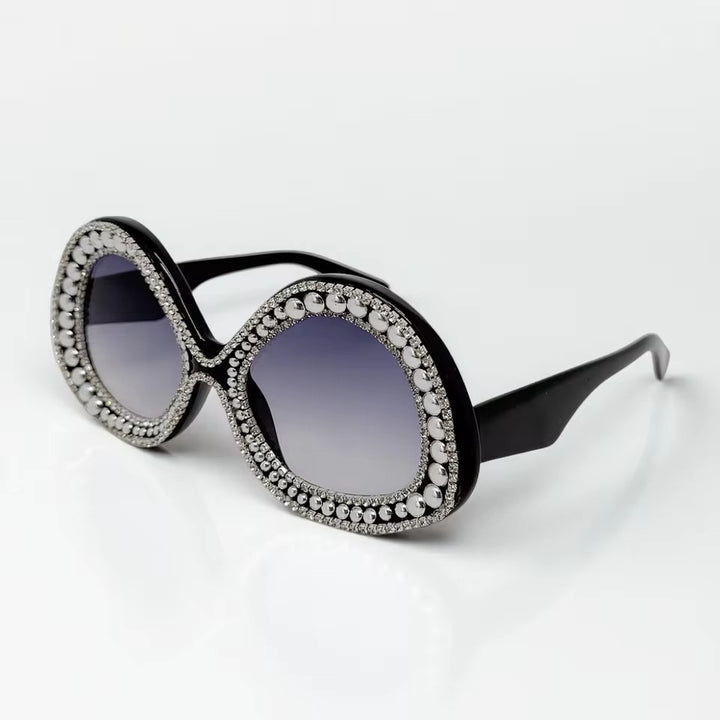 Dame Glamorøs Statement-solbrille med funklet krystallramme Skanto