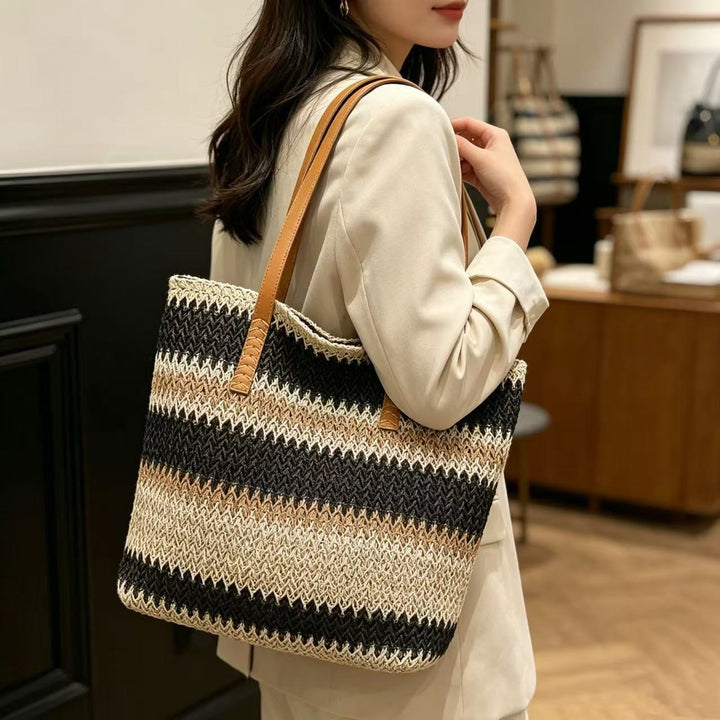 Handle- og strandveske med elegant stripe-mønster Skanto