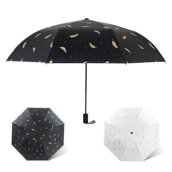 Kvinnes Sammenleggbar Elegant Paraply med Kunstnerisk Fjær Design Skanto