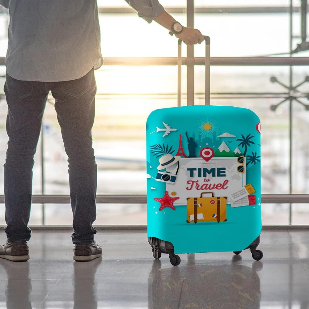 Unisex nan elastisk motiv-koffertbeskyttelse i retro-reiseplakatdesign med glidelås og antiskli-festemidler for spinner-trolleyer Skanto