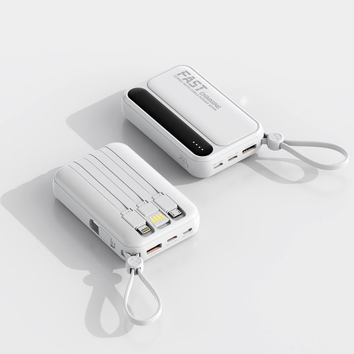 Bærbar powerbank med integrerte hurtigladeporter og multifunksjonskabel Skanto