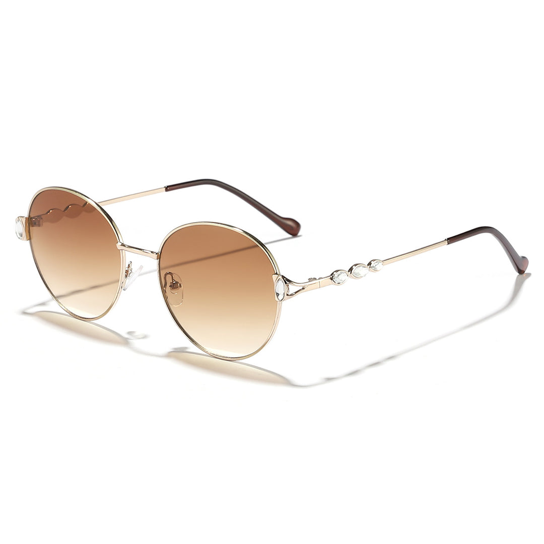 Dame rund solbrille med elegant metallramme og speilvendte glass Skanto