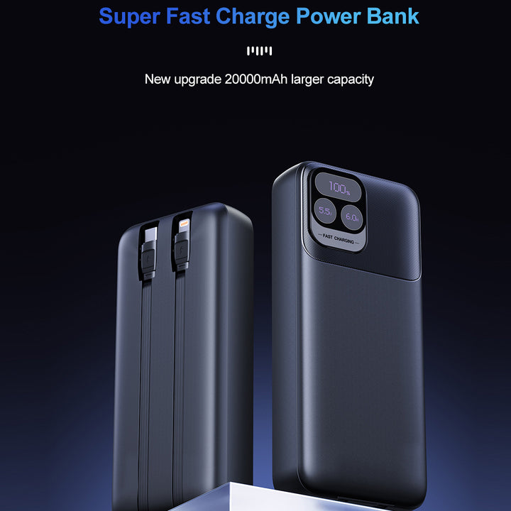 Powerbank med dobbelt ladekabel og hurtigladefunksjon Skanto