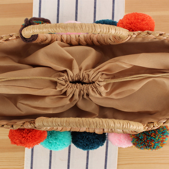 Beach Bag with Colorful Pom-Poms Skanto