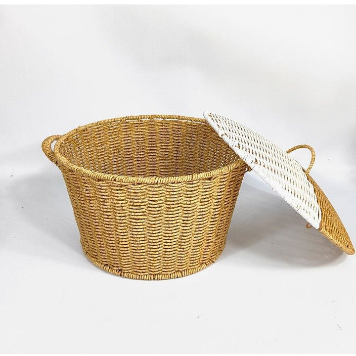 Dame Rattan kurv med lokk og trendy håndtak Skanto