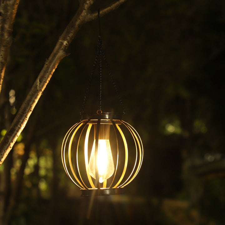 Solcelle Hengende Utelamper Med Vintage-stil LED Trådpære Og Metallbur Vanntett Oppheng Skanto