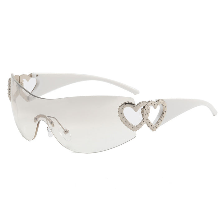 Dame sporty solbriller i trendy shield-design med hjerte-akenter Skanto
