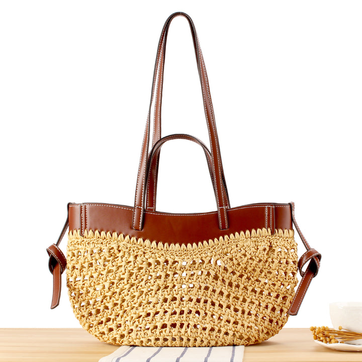 Woven natural material handbag with high-quality leather detail Skanto