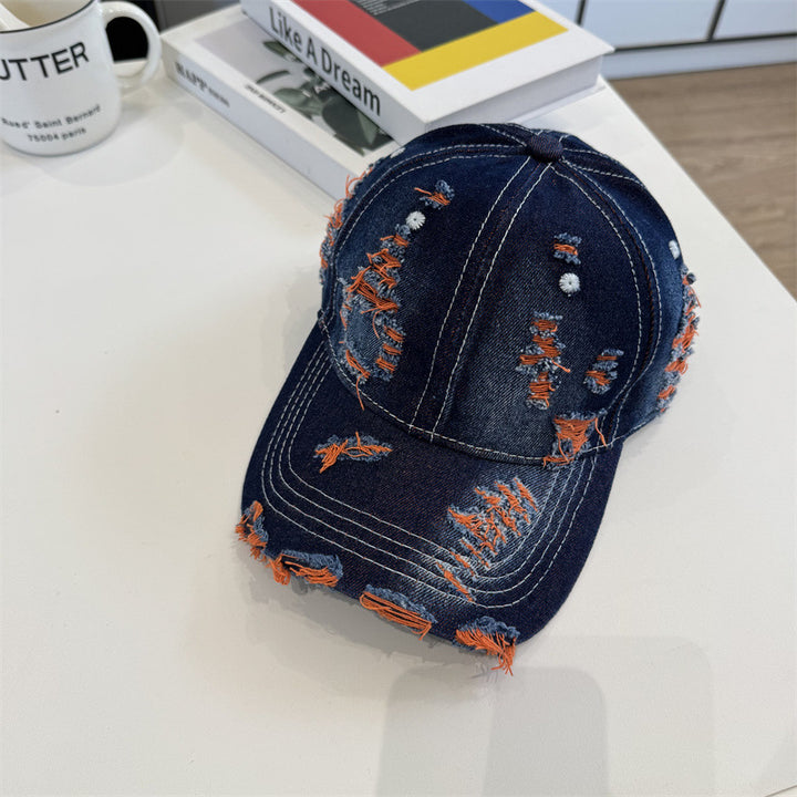 Kvinnes Slitt Denim Baseball Caps Skanto