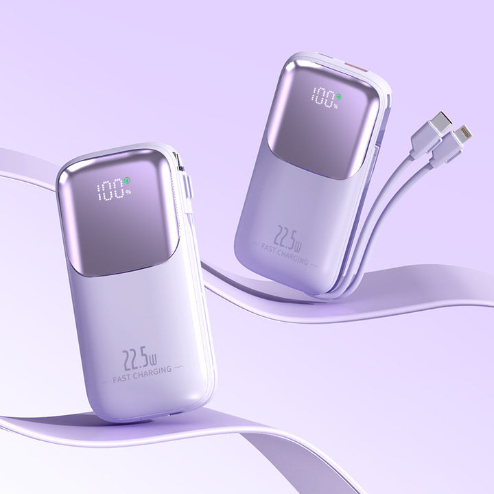 Høyytelses powerbank med intelligent ladeindikator og integrert kabel Skanto