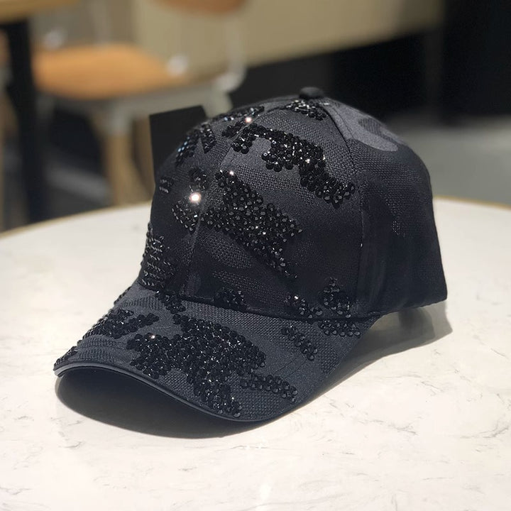 Dame dekorert paljett baseball cap Skanto