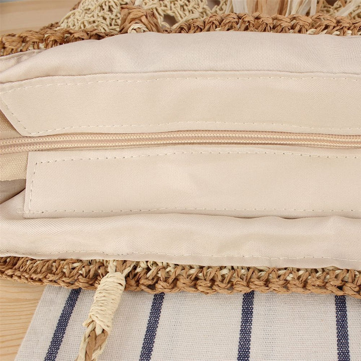 Trendete Flettede Strandveske med Frynser og Robust Design Skanto
