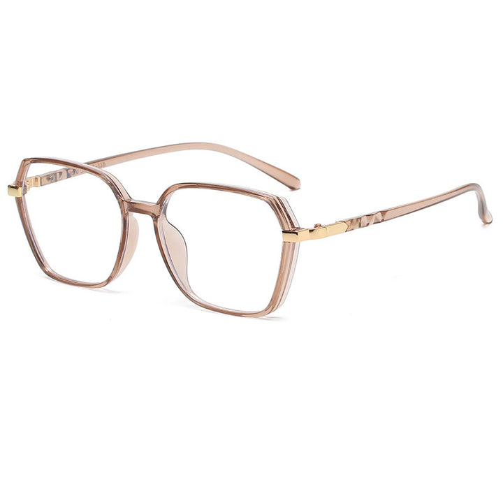 Dame moteriktig kvadratisk lesebrille med gullaccent Skanto