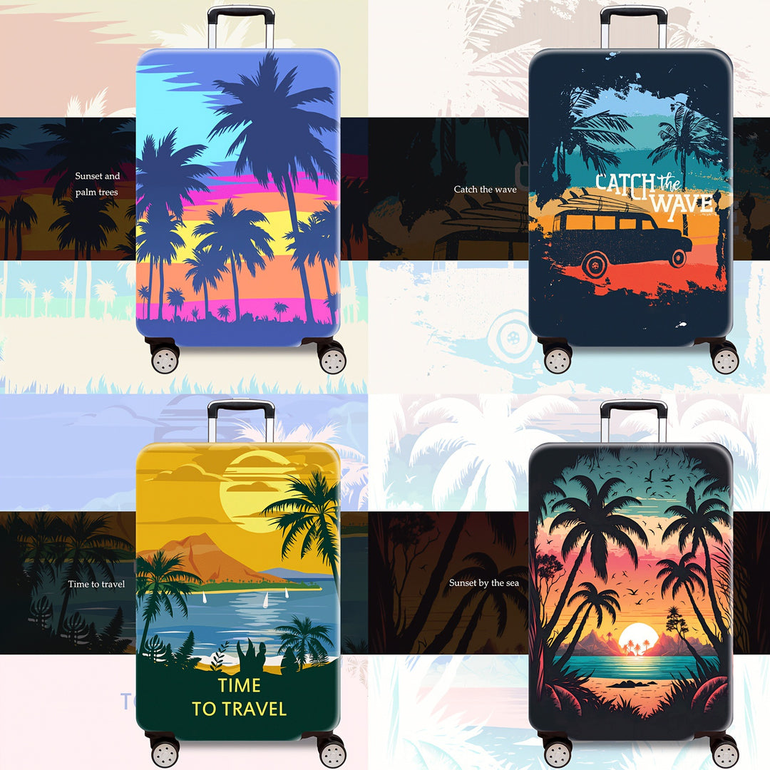 Unisex nan trykket hardt skall trolley med tropisk solnedgang motiv, fire hjul, utvidbar og lett, integrert kodelås Skanto