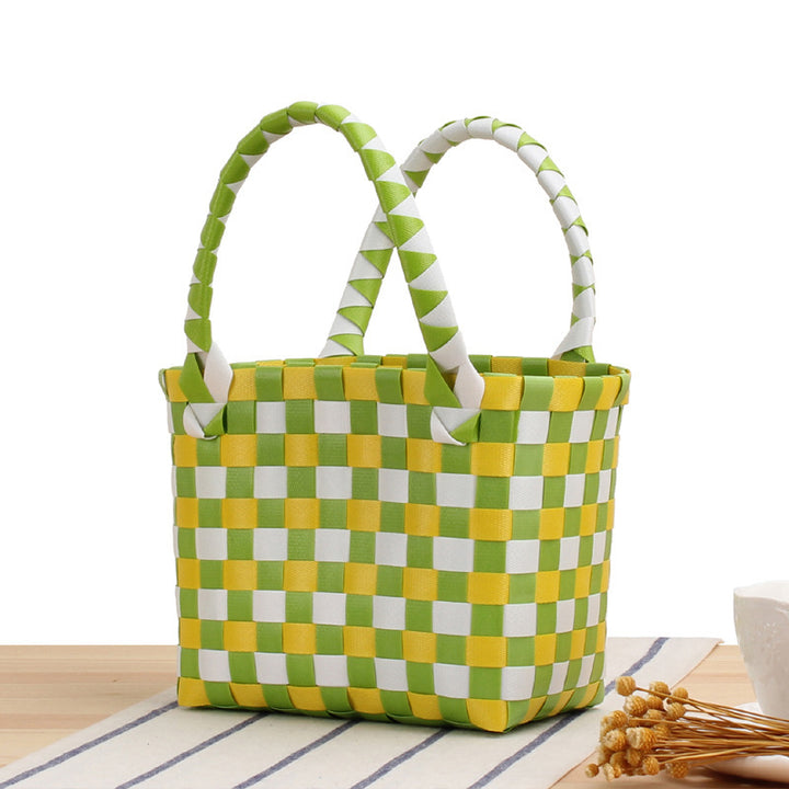Woven Handbag with Plaid Pattern Skanto