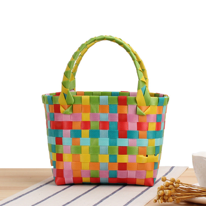 Woven Handbag with Plaid Pattern Skanto