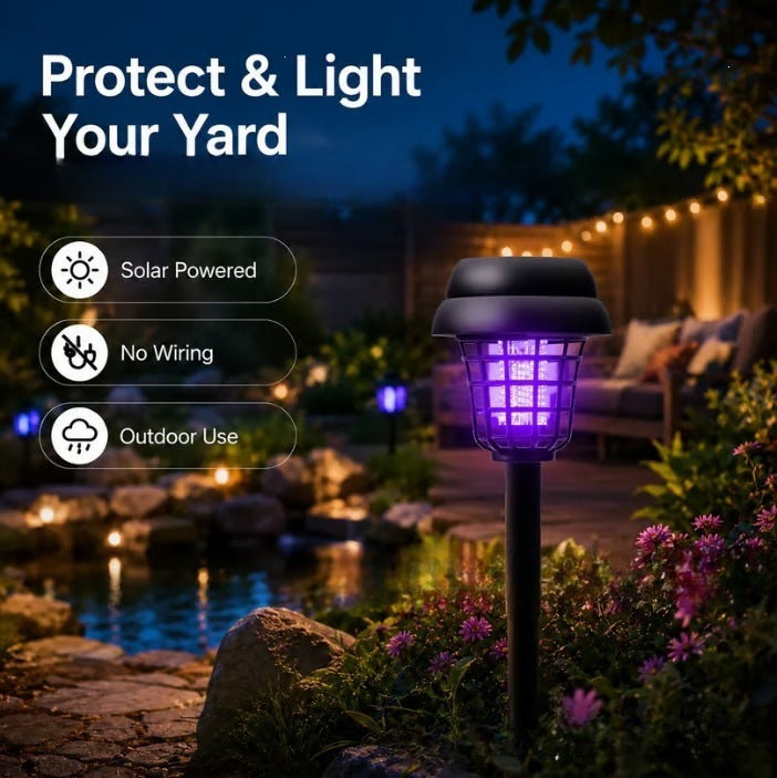 Solceldrevet UV insektslukker hager Stake med integrert solcellepanel og skumring til daggry-sensor Skanto