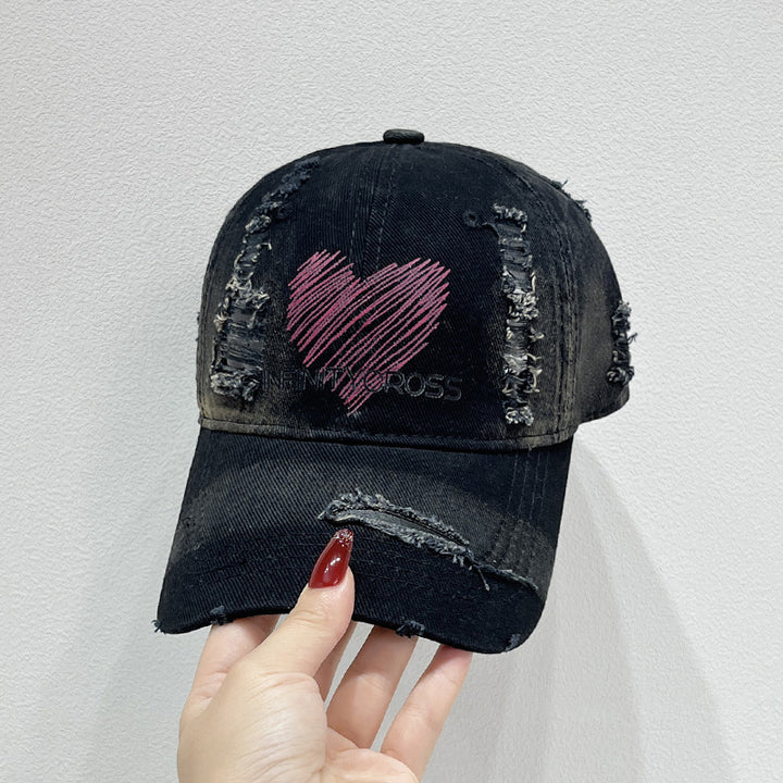 Kvinnenes Slitt Hjerte Brodert Baseball Cap Skanto