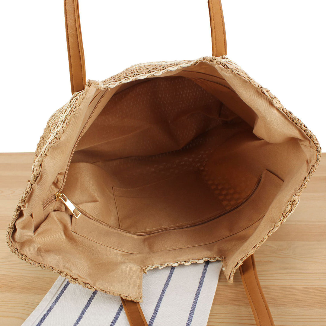 Woven strandbag med læderhåndtag Skanto