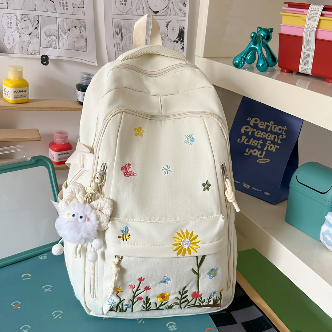 Brodert blomsterdetalj skole ryggsekk