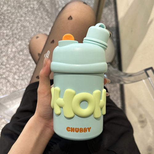 Damen isolierte Wasserflasche mit ergonomischem Tragegriff und fröhlichem Motiv Skanto