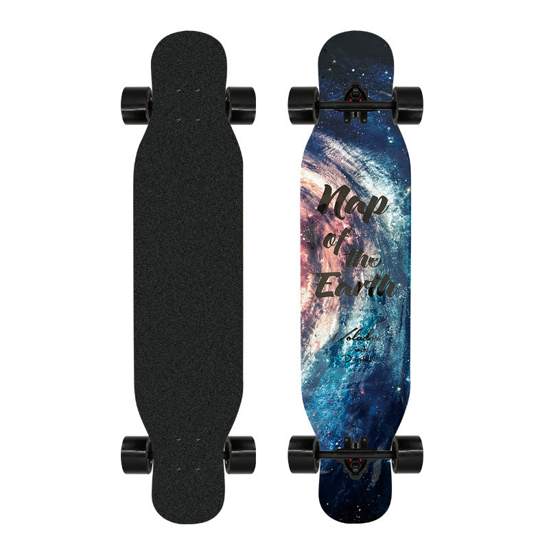 Kunstnerisk løveprydet longboard Skanto