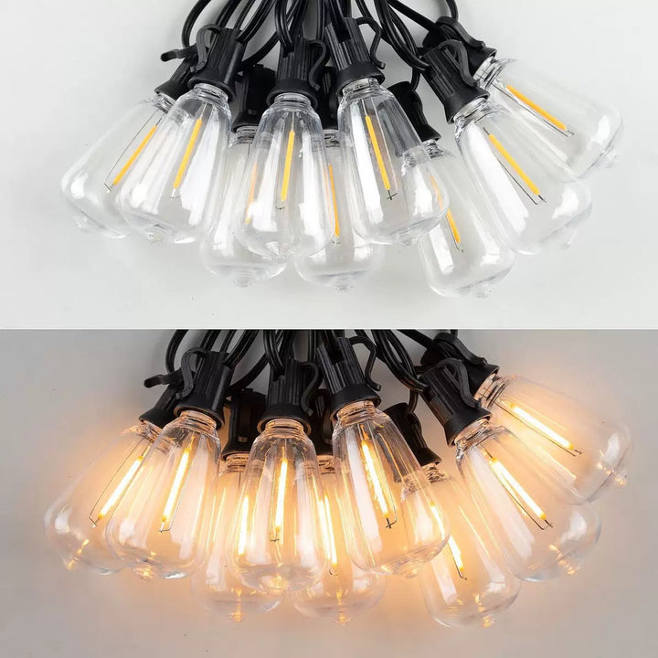Outdoor Vintage Filament LED String Lights with Shatterproof Teardrop Bulbs and Heavy-Duty Weatherproof Cords Skanto