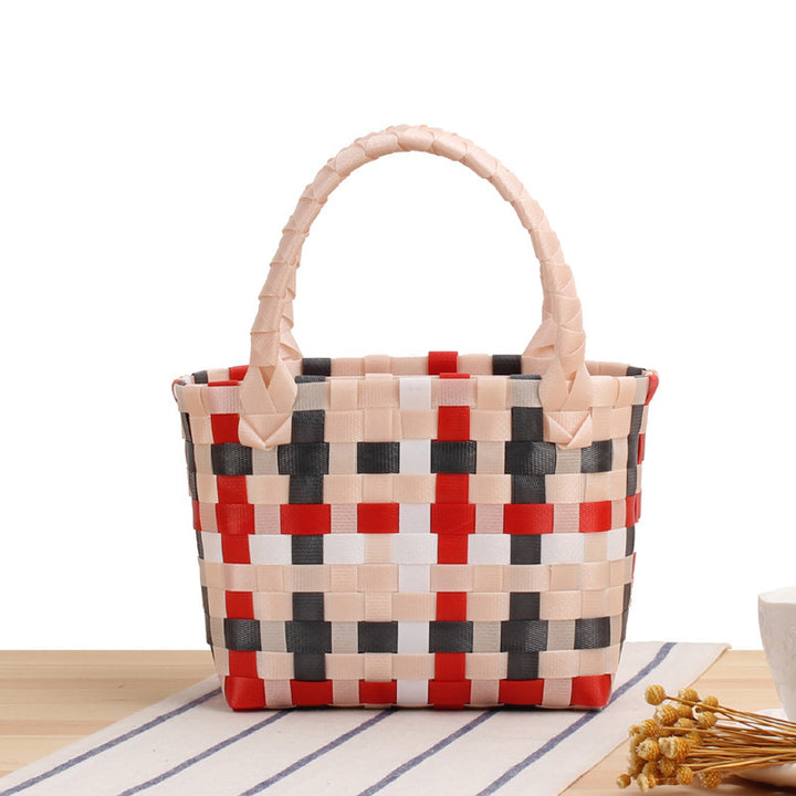Woven Handbag with Plaid Pattern Skanto