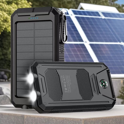 Solcelledrevet powerbank med robust hus og innebygd LED-belysning Skanto