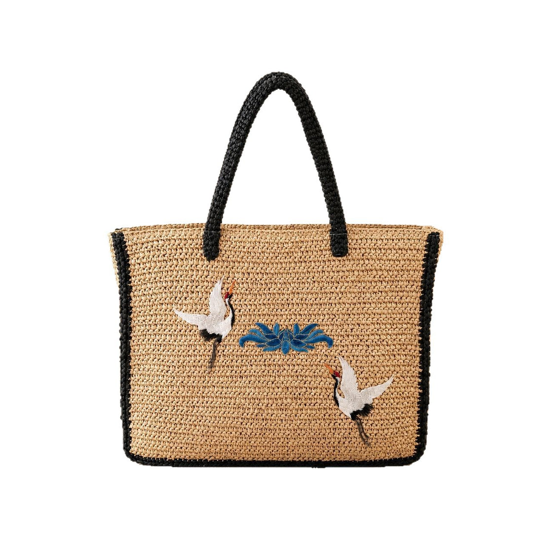 Elegant Bast-Totepose med Kunstnerisk Broderidesign Skanto