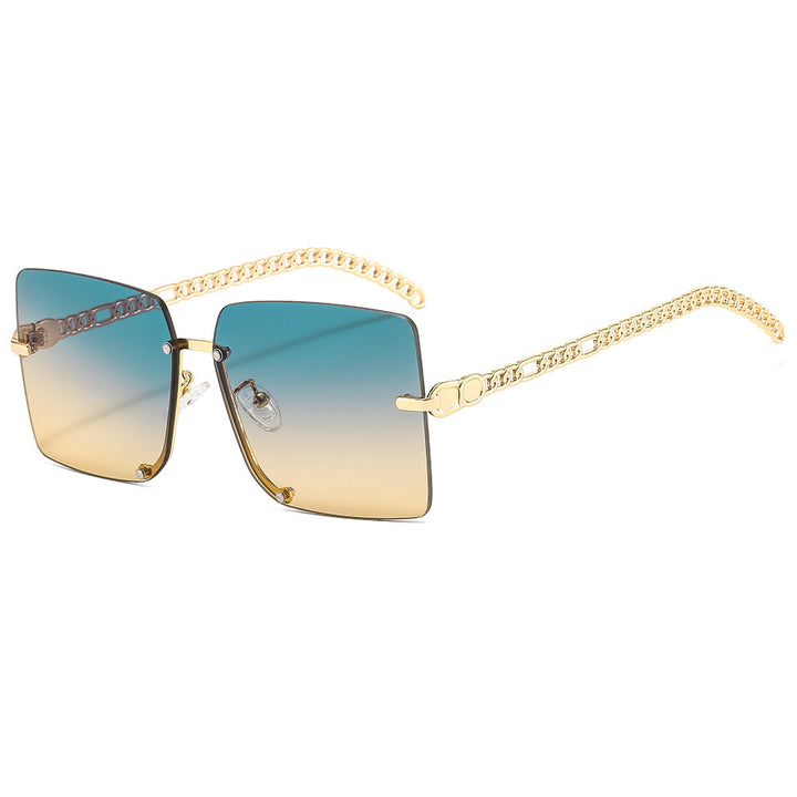 Dame moter solbriller med luksuriøs kjedearm og rektangulær ramme Skanto